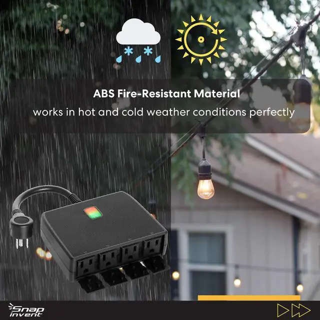 Alt view image 5 of 7 - Smart Heavy Duty Outdoor Power Strip WiFi Plug Water-Resistant Socket, Electrical Power Extension Cord, Outlet Switch and Timer Works Remotely with Alexa, G Assistant (4 Sockets) Black