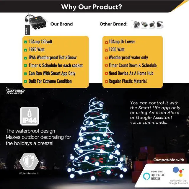 Alt view image 6 of 7 - Smart Heavy Duty Outdoor Power Strip WiFi Plug Water-Resistant Socket, Electrical Power Extension Cord, Outlet Switch and Timer Works Remotely with Alexa, G Assistant (4 Sockets) Black