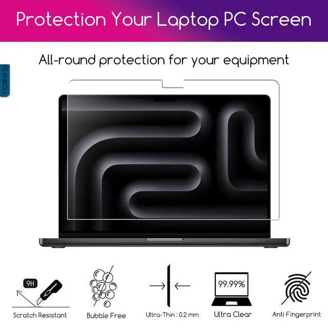 Alt view image 3 of 7 - 2-Pack MacBook Pro 14 Tempered Glass Screen Protector for MacBook Pro 14 Inch (M5, M4, M3, M2, M1 Pro/Max Chip, 2026-2021), Ultra Clear Tempered Glass - 9H Hardness Scratch Resistant