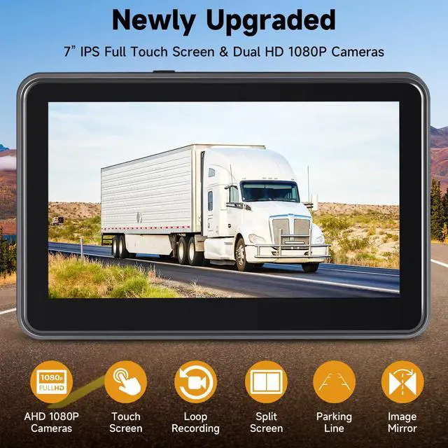 Alt view image 2 of 7 - 7'' HD1080P Wired Backup Camera System with Touch Screen Monitor, 2 Wired Rear View Cameras, Colorful Night Vision& IP68 Rated &10G Vibration, Backup Camera for Trucks/RVs/Trailers/Skid Steer