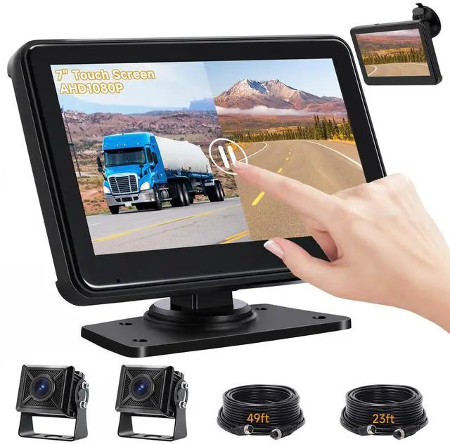Main image of 7'' HD1080P Wired Backup Camera System with Touch Screen Monitor, 2 Wired Rear View Cameras, Colorful Night Vision& IP68 Rated &10G Vibration, Backup Camera for Trucks/RVs/Trailers/Skid Steer