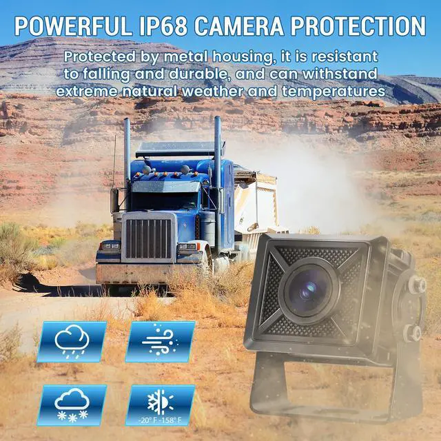 Alt view image 3 of 7 - 7'' HD1080P Wired Backup Camera System with Touch Screen Monitor, 2 Wired Rear View Cameras, Colorful Night Vision& IP68 Rated &10G Vibration, Backup Camera for Trucks/RVs/Trailers/Skid Steer
