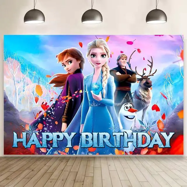Main image of Wall Decor Backdrop for Frozen Birthday Decorations, Frozen Birthday Banner for Kids Party Supplies (5x3ft)