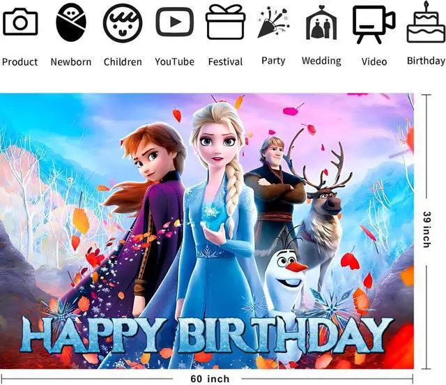 Alt view image 3 of 3 - Wall Decor Backdrop for Frozen Birthday Decorations, Frozen Birthday Banner for Kids Party Supplies (5x3ft)