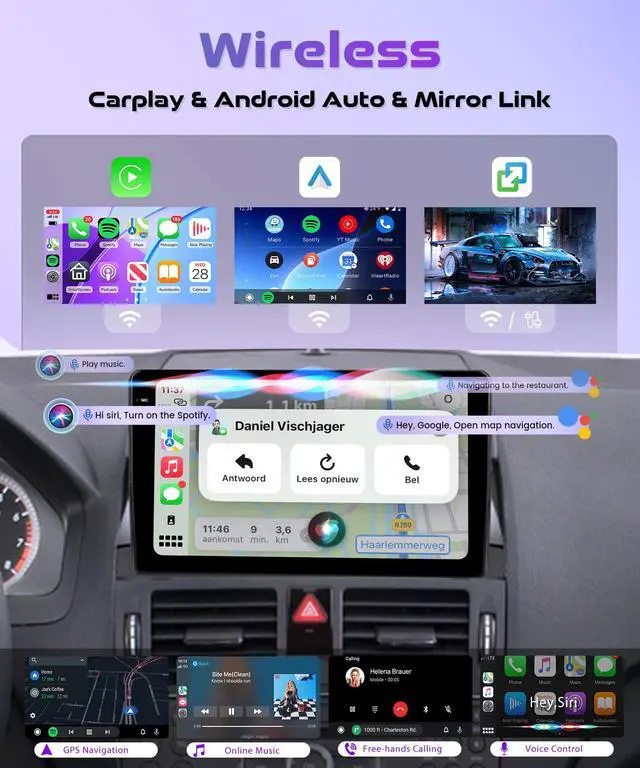 Alt view image 4 of 7 - 4G+64G Android 15 Car Stereo for Mercedes Benz C-Class C230 C250 C300 C350 W204 2006-2011, Wireless CarPlay Android Auto GPS WiFi 9 Inch INCELL Screen Bluetooth FM/RDS EQ AHD Backup Camera