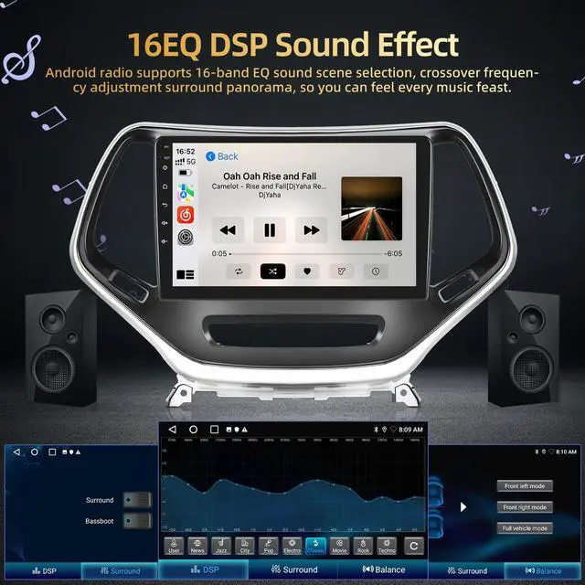 Alt view image 3 of 7 - 2+64G for Jeep Cherokee 2013 2014 2015 2016 2017 2018 Android Car Stereo - Wireless Carplay & Android Auto - 10.1 Inch Touchscreen Radio with EQ DSP, WiFi, GPS, Split Screen + AHD Rear View Camera