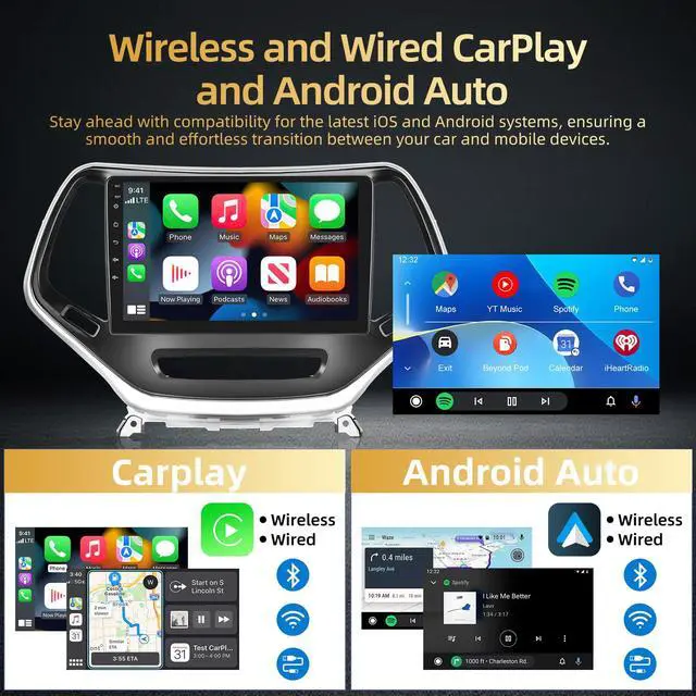 Alt view image 2 of 7 - 2+64G for Jeep Cherokee 2013 2014 2015 2016 2017 2018 Android Car Stereo - Wireless Carplay & Android Auto - 10.1 Inch Touchscreen Radio with EQ DSP, WiFi, GPS, Split Screen + AHD Rear View Camera