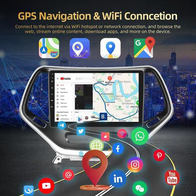 Alt view image 5 of 7 - 2+64G for Jeep Cherokee 2013 2014 2015 2016 2017 2018 Android Car Stereo - Wireless Carplay & Android Auto - 10.1 Inch Touchscreen Radio with EQ DSP, WiFi, GPS, Split Screen + AHD Rear View Camera