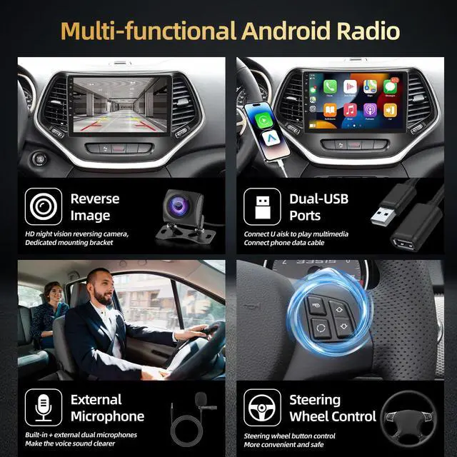 Alt view image 6 of 7 - 2+64G for Jeep Cherokee 2013 2014 2015 2016 2017 2018 Android Car Stereo - Wireless Carplay & Android Auto - 10.1 Inch Touchscreen Radio with EQ DSP, WiFi, GPS, Split Screen + AHD Rear View Camera