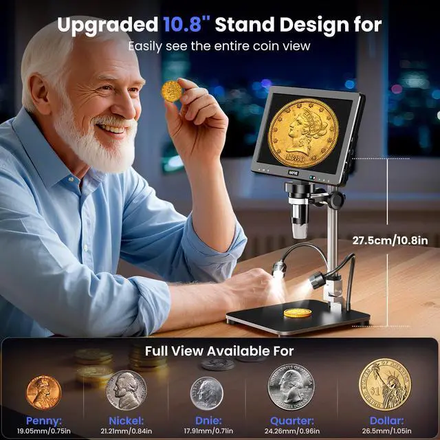 Alt view image 4 of 7 - 10.1 Inch Digital Microscope 2000X Soldering Microscope for Repair | 16MP Ultra-Precise Focusing, 10 LED Lights, PC View