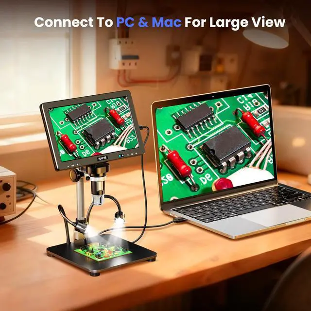 Alt view image 7 of 7 - 10.1 Inch Digital Microscope 2000X Soldering Microscope for Repair | 16MP Ultra-Precise Focusing, 10 LED Lights, PC View