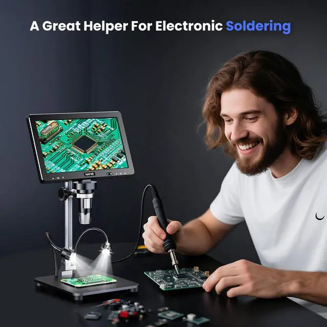 Alt view image 3 of 7 - 10.1 Inch Digital Microscope 2000X Soldering Microscope for Repair | 16MP Ultra-Precise Focusing, 10 LED Lights, PC View