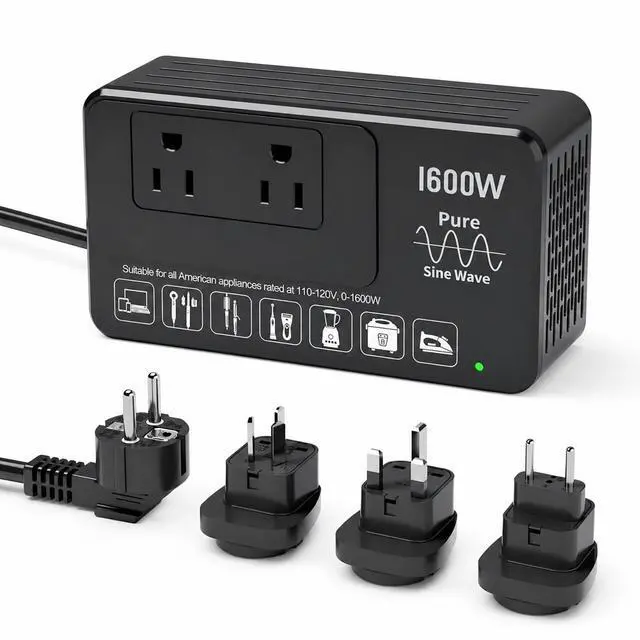 Main image of 1600W 220V to 110V Voltage Converter, Pure Sine Wave, No Limitations - Power Any American Appliance Overseas, Voltage Converter US to Europe International Travel with Universal Power Plug Adapter