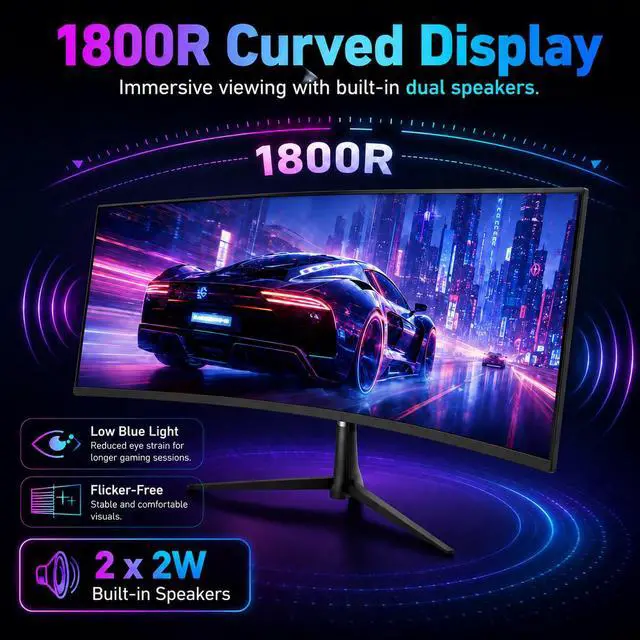 Alt view image 3 of 7 - 24 Inch Curved Gaming Monitor, FHD 1080P 200Hz, 1ms Computer Monitor, 1800R Display, Built-in Speakers, AMD FreeSync & G-Sync Compatible, HDMI 2.0, DP 1.4, Low Blue Light