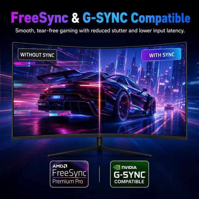 Alt view image 4 of 7 - 24 Inch Curved Gaming Monitor, FHD 1080P 200Hz, 1ms Computer Monitor, 1800R Display, Built-in Speakers, AMD FreeSync & G-Sync Compatible, HDMI 2.0, DP 1.4, Low Blue Light