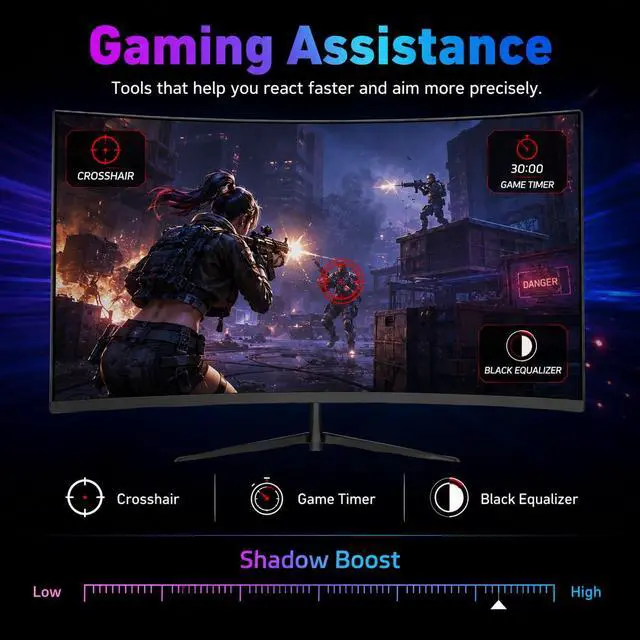 Alt view image 5 of 7 - 24 Inch Curved Gaming Monitor, FHD 1080P 200Hz, 1ms Computer Monitor, 1800R Display, Built-in Speakers, AMD FreeSync & G-Sync Compatible, HDMI 2.0, DP 1.4, Low Blue Light