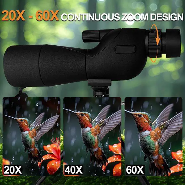 Alt view image 2 of 7 - 20-60x60 Monocular Telescope with Tripod, Gift for Men, Dad & Teens | Waterproof, fog-proof HD optics. Ideal for birding, stargazing, hiking & camping. For birthdays, Christmas, or any occasion