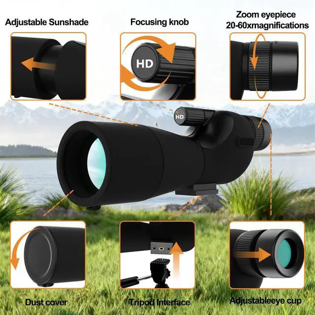 Alt view image 5 of 7 - 20-60x60 Monocular Telescope with Tripod, Gift for Men, Dad & Teens | Waterproof, fog-proof HD optics. Ideal for birding, stargazing, hiking & camping. For birthdays, Christmas, or any occasion