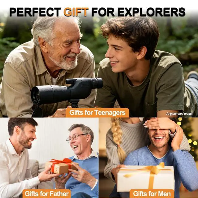 Alt view image 7 of 7 - 20-60x60 Monocular Telescope with Tripod, Gift for Men, Dad & Teens | Waterproof, fog-proof HD optics. Ideal for birding, stargazing, hiking & camping. For birthdays, Christmas, or any occasion