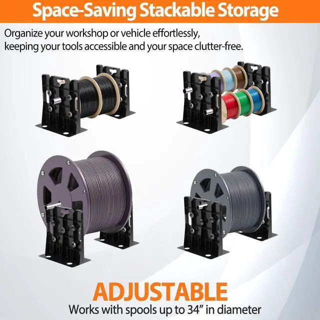 Alt view image 6 of 7 - Heavy Duty Wire Dispenser Rack & Workstation, 400 LB Capacity Steel Cable Spool Holder, Tool-Free Setup for 34" Reels, Converts to Sawhorse, Shelf & Seat
