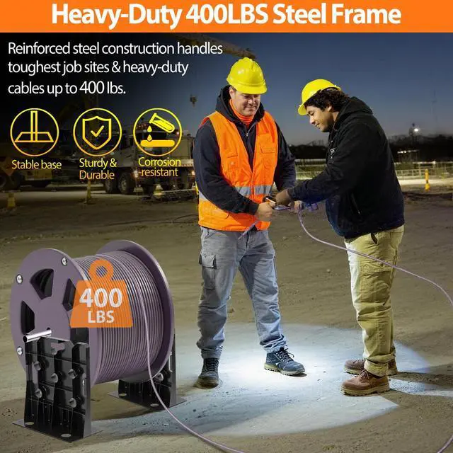 Alt view image 2 of 7 - Heavy Duty Wire Dispenser Rack & Workstation, 400 LB Capacity Steel Cable Spool Holder, Tool-Free Setup for 34" Reels, Converts to Sawhorse, Shelf & Seat