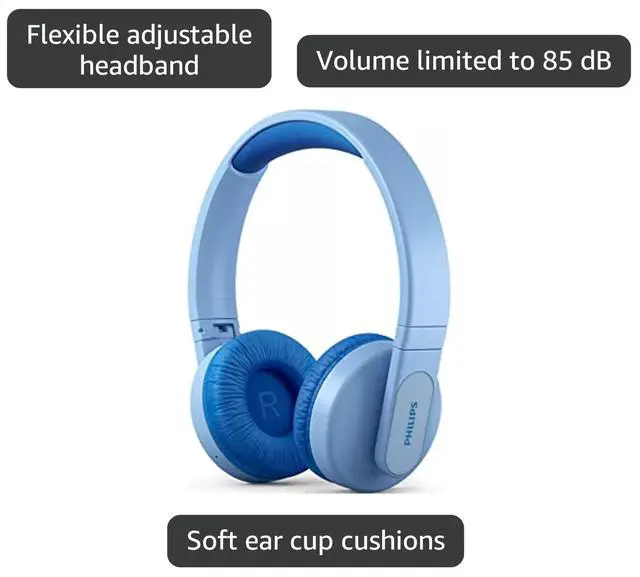 Alt view image 3 of 7 - K4206 Kids Wireless On-Ear Headphones, Bluetooth + Cable Connection, 85dB Limit for Safer Hearing, Built-in Mic, 28 Hours Play time, Parental Controls via Headphones, Blue