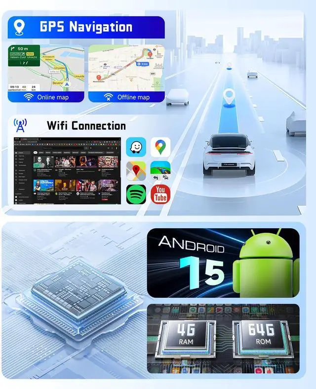 Alt view image 5 of 7 - 4G+64G Car Radio Stereo for Honda Pilot 2006 2007 2008, 9inch HD in-Cell Touch Screen/Android 15/Wireless CarPlay/Android Auto/GPS/WiFi/5.0Bluetooth/FM/RDS/SWC/AHD Backup Camera