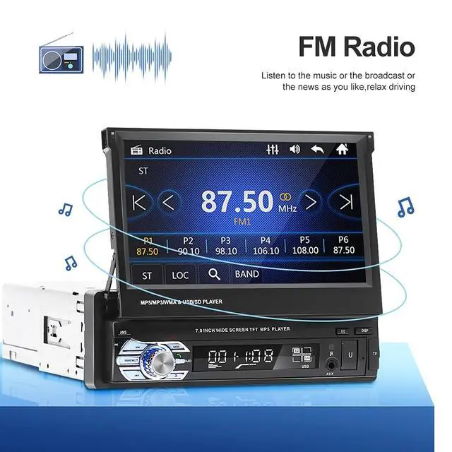 Alt view image 5 of 7 - Bluetooth Single Din Car Stereo 7 Inch Retractable Touchscreen Car Radio with Backup Camera Support Mirror Link