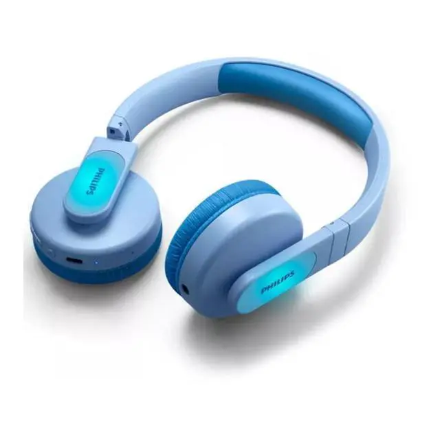 Alt view image 5 of 7 - K4206 Kids Wireless On-Ear Headphones, Bluetooth + Cable Connection, 85dB Limit for Safer Hearing, Built-in Mic, 28 Hours Play time, Parental Controls via Headphones, Blue