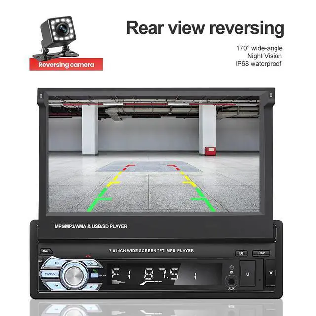 Alt view image 6 of 7 - Bluetooth Single Din Car Stereo 7 Inch Retractable Touchscreen Car Radio with Backup Camera Support Mirror Link