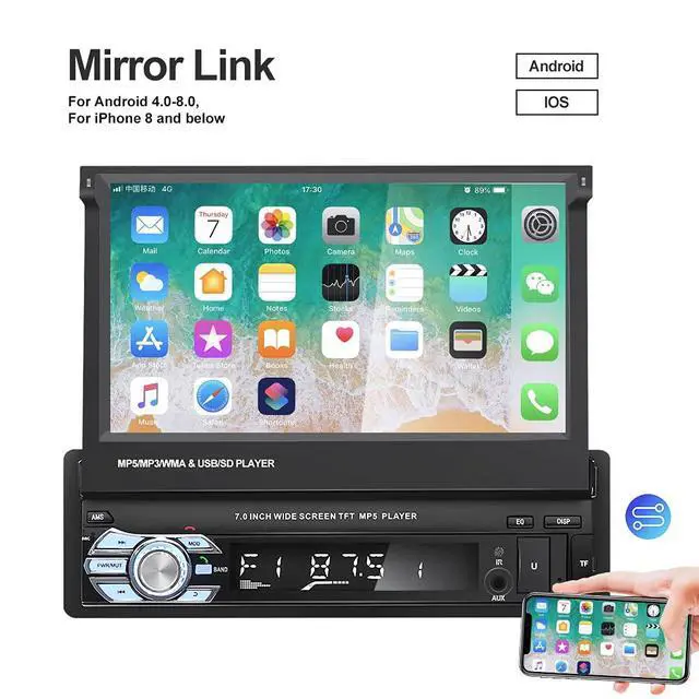 Alt view image 7 of 7 - Bluetooth Single Din Car Stereo 7 Inch Retractable Touchscreen Car Radio with Backup Camera Support Mirror Link