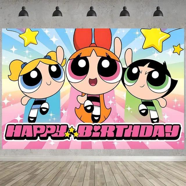 Alt view image 3 of 7 - Power Girls Birthday Party Decoration,Power Girls Party Photo Background 5 x 3 FT and 18 Pcs Balloon,Merch Party Backdrop Supplies