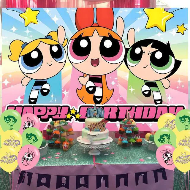 Alt view image 4 of 7 - Power Girls Birthday Party Decoration,Power Girls Party Photo Background 5 x 3 FT and 18 Pcs Balloon,Merch Party Backdrop Supplies