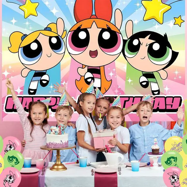 Alt view image 5 of 7 - Power Girls Birthday Party Decoration,Power Girls Party Photo Background 5 x 3 FT and 18 Pcs Balloon,Merch Party Backdrop Supplies