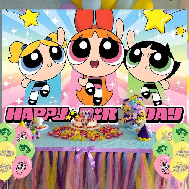 Alt view image 6 of 7 - Power Girls Birthday Party Decoration,Power Girls Party Photo Background 5 x 3 FT and 18 Pcs Balloon,Merch Party Backdrop Supplies