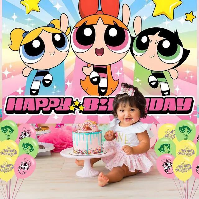 Alt view image 7 of 7 - Power Girls Birthday Party Decoration,Power Girls Party Photo Background 5 x 3 FT and 18 Pcs Balloon,Merch Party Backdrop Supplies