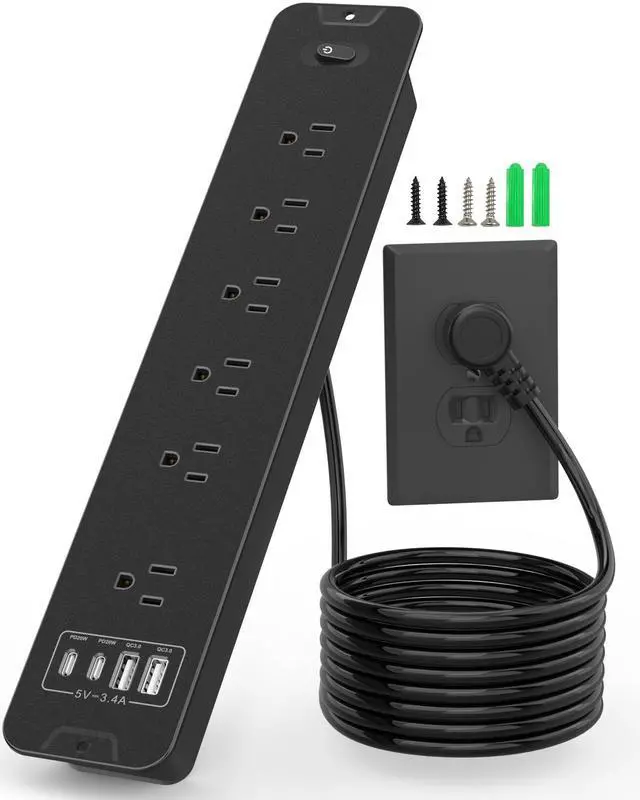 Main image of Recessed Power Strip, Flush Mount Power Strip with USB Ports, PD 20W USB C Fast Charging, 6 FT Extension Cord Surge Protector with1800J, Furniture Hidden Outlet for Side Table, End Table