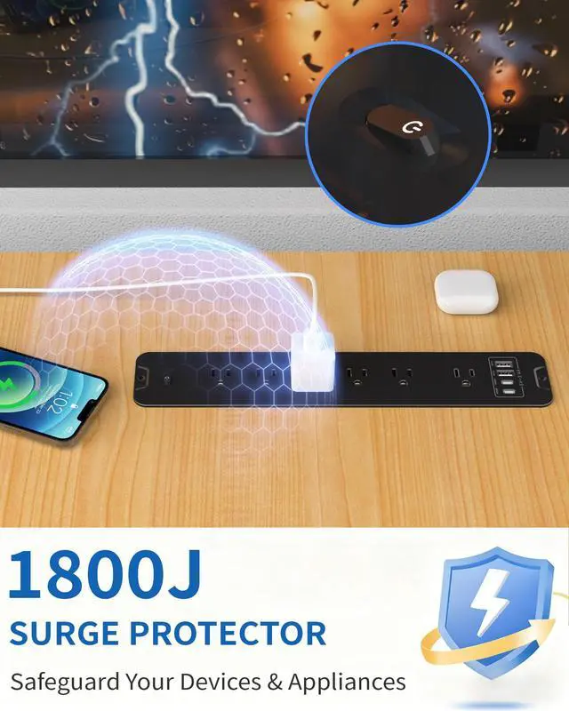 Alt view image 2 of 7 - Recessed Power Strip, Flush Mount Power Strip with USB Ports, PD 20W USB C Fast Charging, 6 FT Extension Cord Surge Protector with1800J, Furniture Hidden Outlet for Side Table, End Table