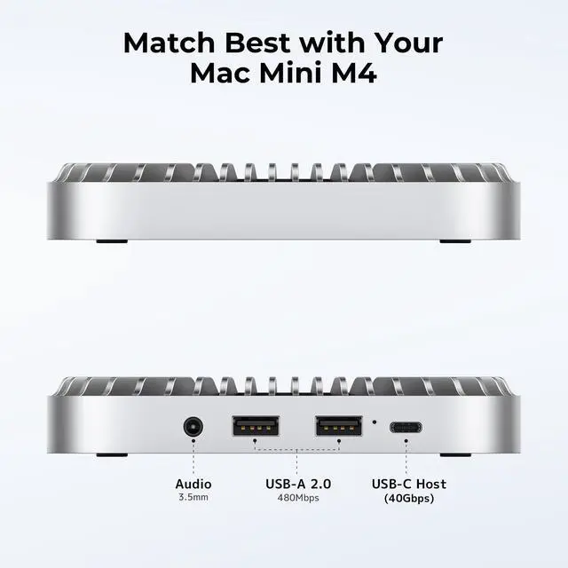 Alt view image 2 of 7 - 40Gbps Aluminum Hub & Stand for New M4/M4 Pro Mac mini (2024) with 40Gbps NVMe/M.2 SSD Enclosure, 2X USB-A, USB-C Host, 3.5mm Audio Compatible with All New Mac mini M4/M4 Pro