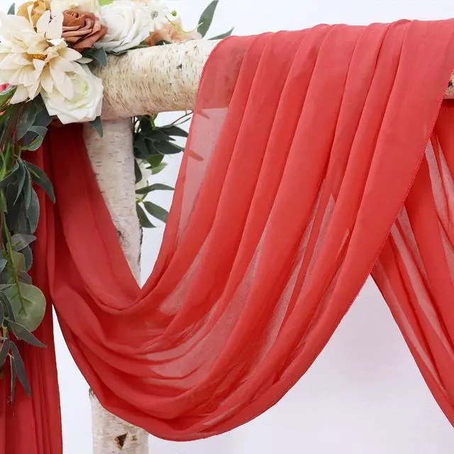 Alt view image 4 of 7 - Wedding Arch Draping Fabric Coral Sheer Chiffon Drapes 2 Panels 28x20FT Chiffon Cloth Backdrop Panels Tulle Curtains for Wedding Decorations Reception Backdrop Sheer Drapes for Arbor