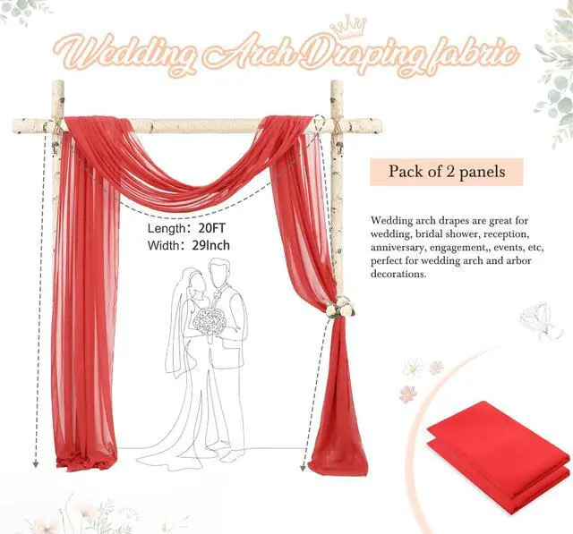 Alt view image 5 of 7 - Wedding Arch Draping Fabric Coral Sheer Chiffon Drapes 2 Panels 28x20FT Chiffon Cloth Backdrop Panels Tulle Curtains for Wedding Decorations Reception Backdrop Sheer Drapes for Arbor