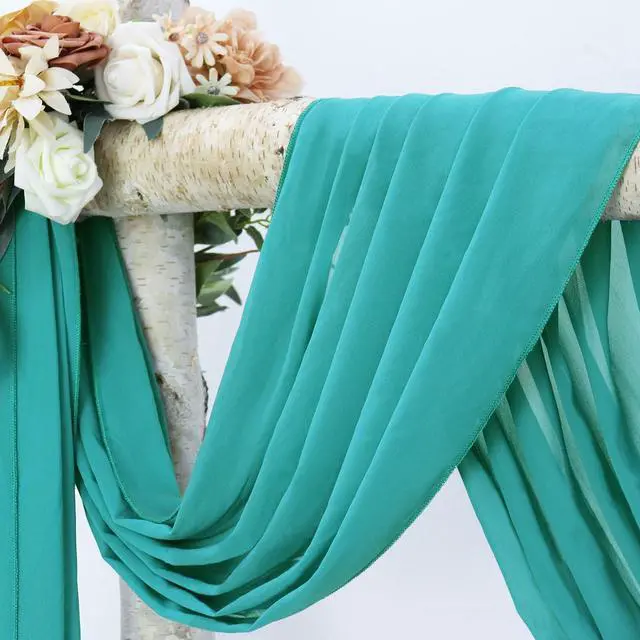 Alt view image 4 of 7 - Wedding Arch Draping Fabric 20 FT Sheer Arch Drapes Teal 2Panels Sheer Backdrop Curtains Chiffon Drapes Wedding Archway Decor Swag Curtain Drapery Fabric for Weddings Party Ceiling Curtains