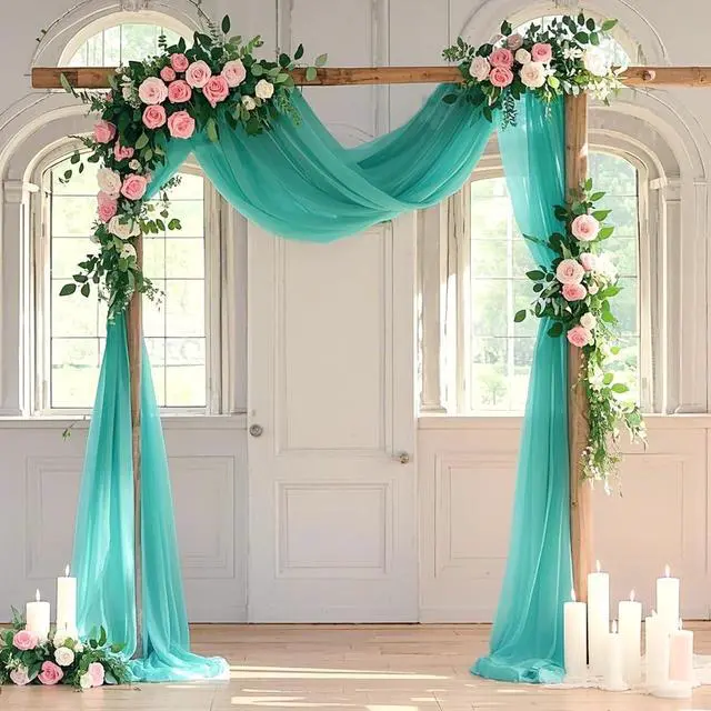 Alt view image 5 of 7 - Wedding Arch Draping Fabric 20 FT Sheer Arch Drapes Teal 2Panels Sheer Backdrop Curtains Chiffon Drapes Wedding Archway Decor Swag Curtain Drapery Fabric for Weddings Party Ceiling Curtains