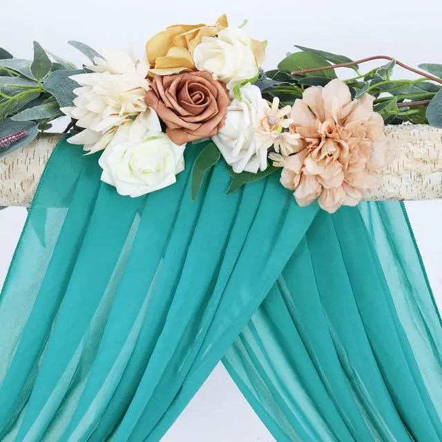 Alt view image 6 of 7 - Wedding Arch Draping Fabric 20 FT Sheer Arch Drapes Teal 2Panels Sheer Backdrop Curtains Chiffon Drapes Wedding Archway Decor Swag Curtain Drapery Fabric for Weddings Party Ceiling Curtains