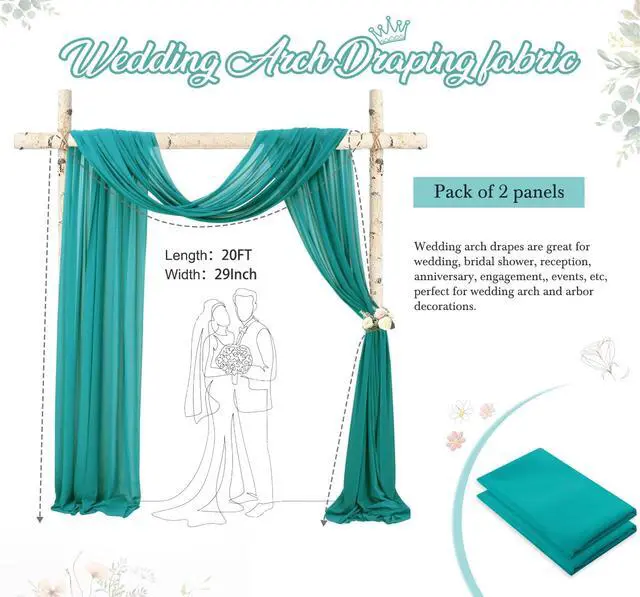 Alt view image 7 of 7 - Wedding Arch Draping Fabric 20 FT Sheer Arch Drapes Teal 2Panels Sheer Backdrop Curtains Chiffon Drapes Wedding Archway Decor Swag Curtain Drapery Fabric for Weddings Party Ceiling Curtains