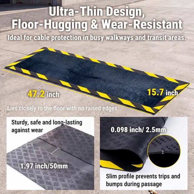Alt view image 2 of 6 - 47.2in x 15.7in - Nylon top Carpet and Rubber Backing Cables Cord Cover Mat