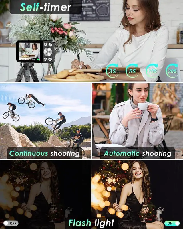 Alt view image 6 of 7 - 4K Digital Camera, 64MP Point and Shoot Digital Camera with Autofocus, 18X Zoom, 20 Filters, 64GB SD Card, 2000 mAh battery, 2.8" Screen Compact Vlogging Camera for Beginners Teens Adult(Black)
