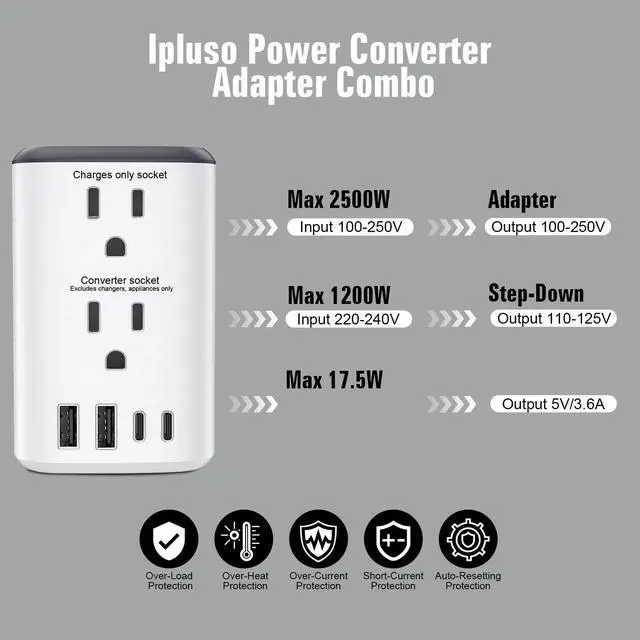 Alt view image 3 of 7 - Voltage Converter Us to Europe, Power Converter Combo, 220v to 110v European Plug Converter 2300w Travel Adapter Worldwide, Step Down European, Travel Adapter Worldwide