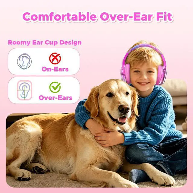 Alt view image 2 of 7 - Kids Bluetooth Headphones, 74/85dB Volume Limited, 65H Playtime, Built-in Mic, Fast Charging, Foldable Toddler Wireless Over-Ear with AUX Cord, for iPad/Tablet/Airplane,Boys Girls