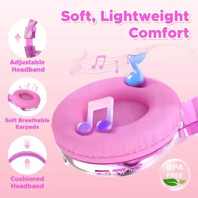 Alt view image 4 of 7 - Kids Bluetooth Headphones, 74/85dB Volume Limited, 65H Playtime, Built-in Mic, Fast Charging, Foldable Toddler Wireless Over-Ear with AUX Cord, for iPad/Tablet/Airplane,Boys Girls